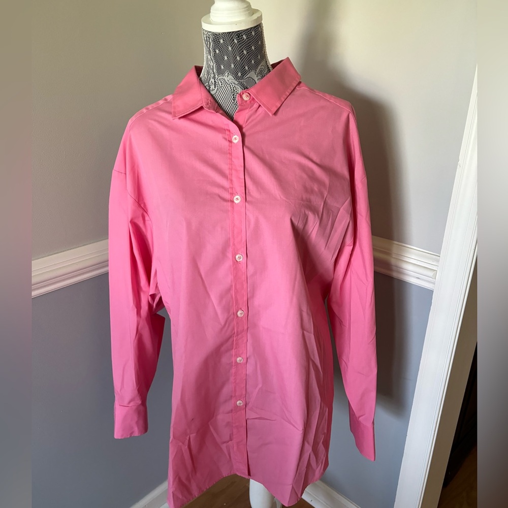 New without Tag Asyou oversized pink poplin  button down shirt Size 12